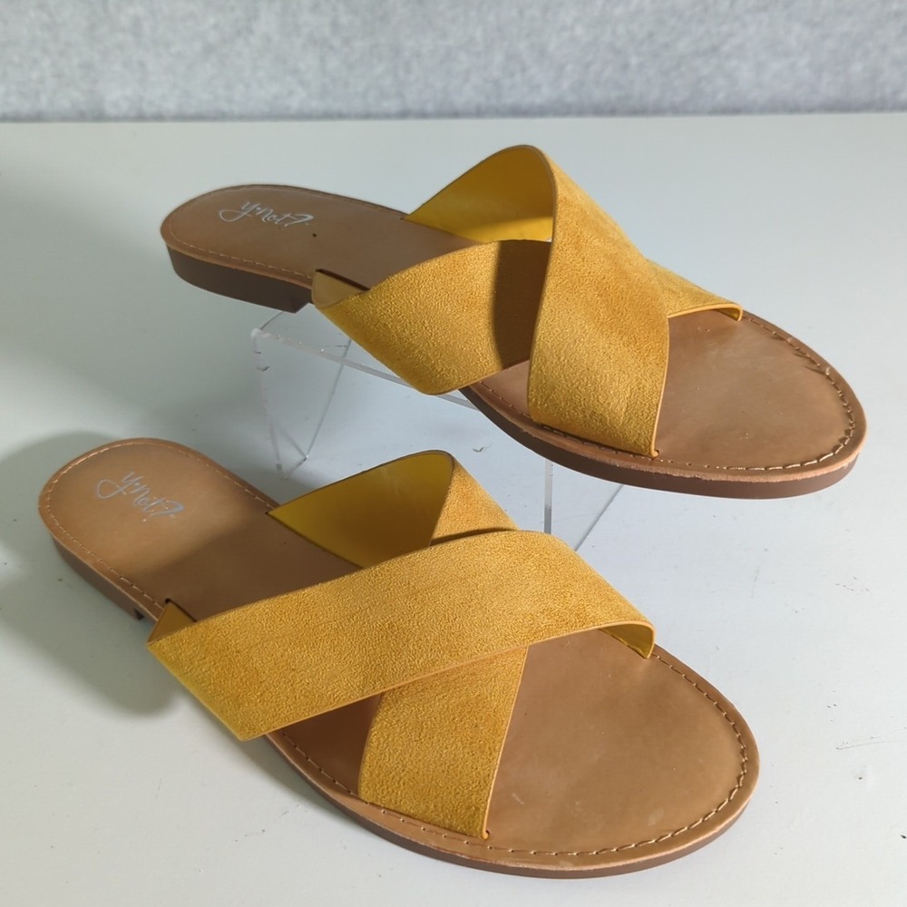 New‎ Y not? Yellow Slip Slide Sandals Size 12 Criss Cross Flip Flops Womens
